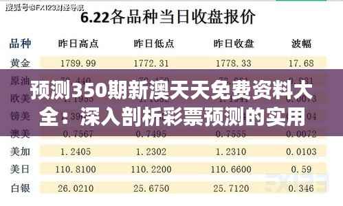 预测350期新澳天天免费资料大全:深入剖析彩票预测的实用价值与准确性