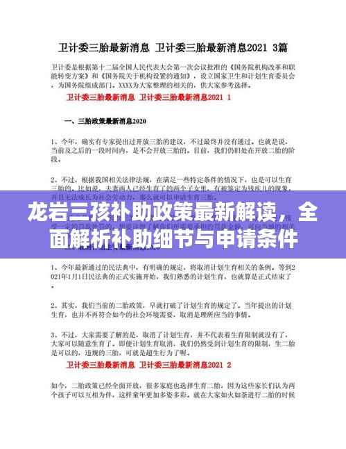 龙岩三孩补助政策最新解读,全面解析补助细节与申请条件
