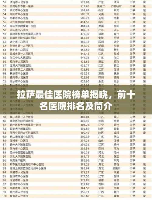 拉萨最佳医院榜单揭晓,前十名医院排名及简介