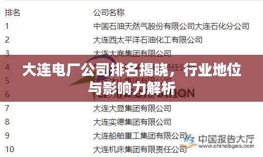 大连电厂公司排名揭晓,行业地位与影响力解析
